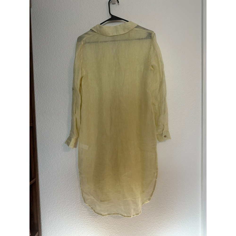 Magaschoni Yellow 100% Linen Open Knit Duster Tunic XS Coastal Beach Resort Boho - Picture 5 of 5